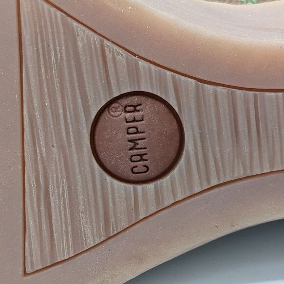 Camper "Twins" Brown Suede Embroidered Closed Toe Wedges - Picture 3 of 13